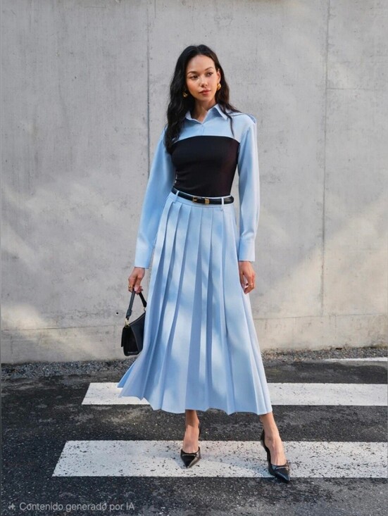 Commense Dresses & Skirts - Commense Light Blue Asymmetrical Pleated Maxi Skirt
